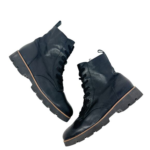 Vionic Shoes - Vionic Lani Combat Boot Arch Supportive Lace-Up Leather Black Size US 10